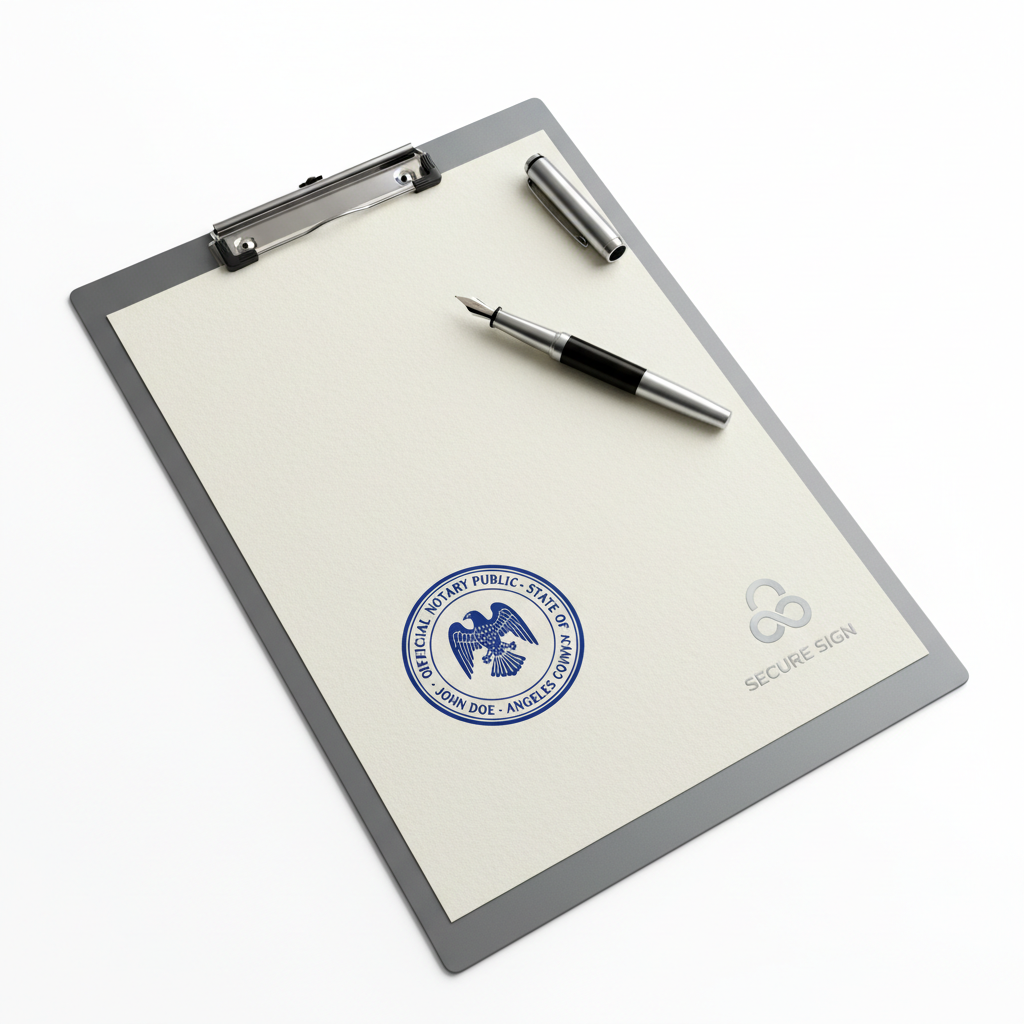 Lien release form with notary seal and pen on white background