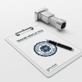 Trailer title document with notary seal and pen on white background